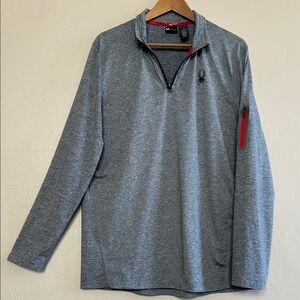 Spider Active Gray Quarter-Zip Long Sleeve Performance Pullover. Mock V Neck. Lg
